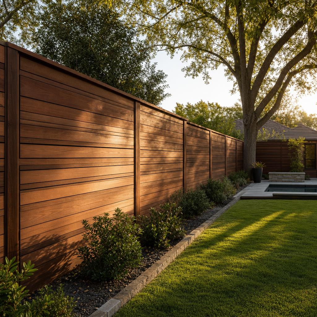 Premium custom horizontal cedar wood privacy fence in an upscale Houston backyard
