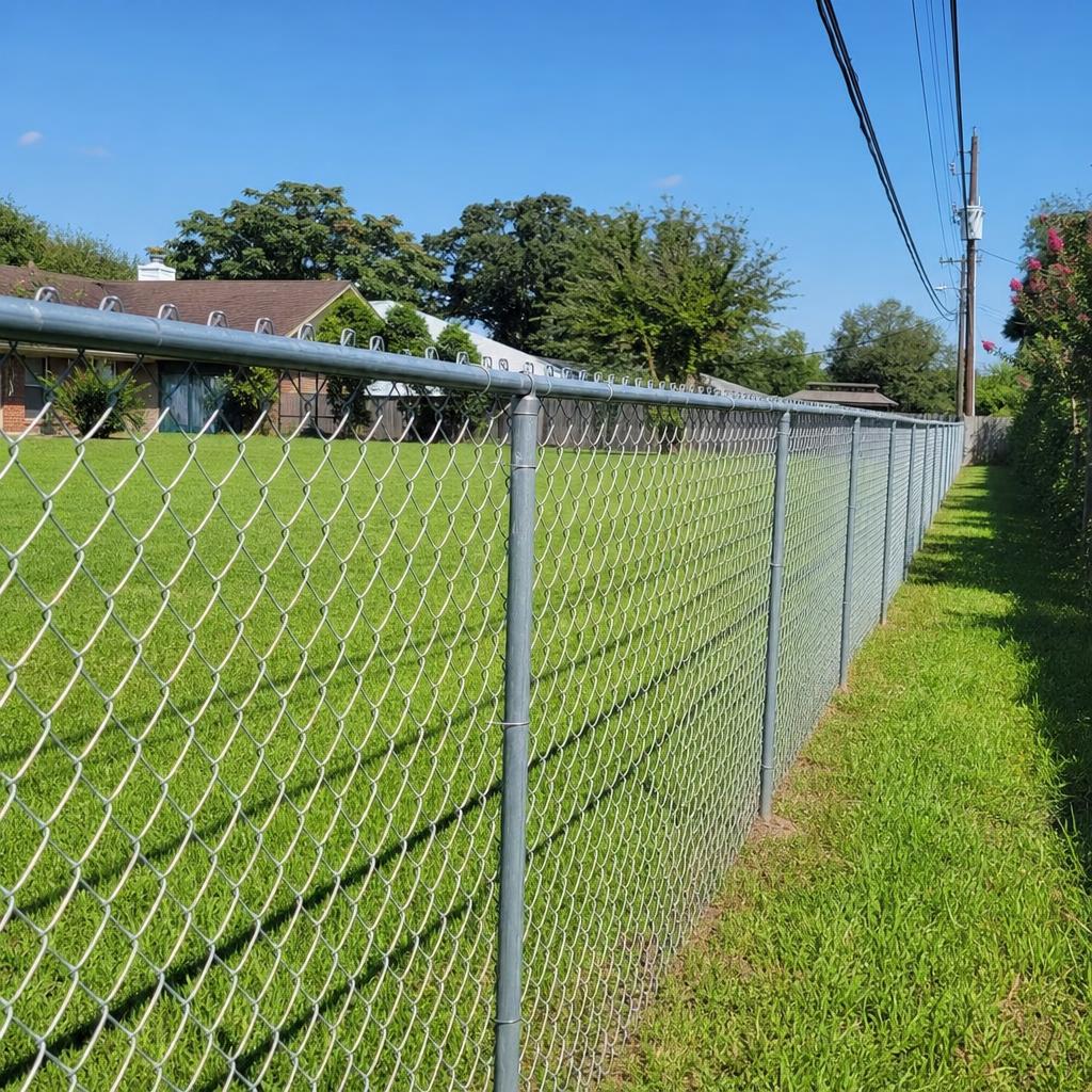 Galvanized chain-link fence around a Houston yard